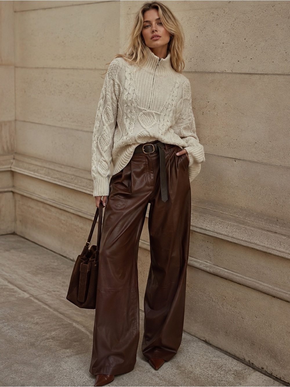 Free People Driftwood Cable Polo Sweater Ivory Large